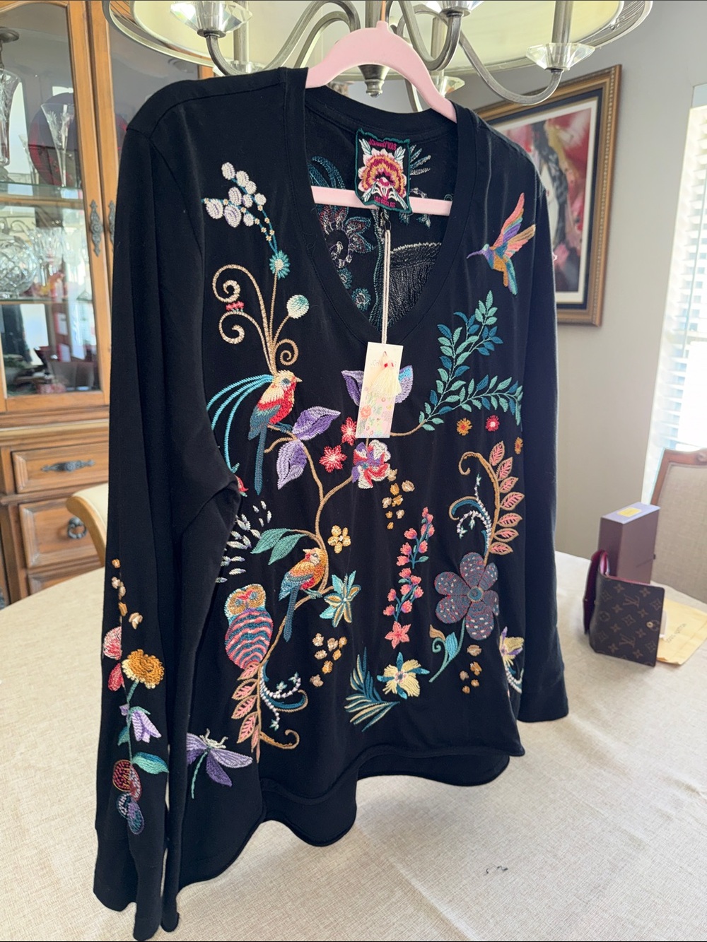 Johnny Was Heavily Embroidered V-Neck Long-Sleeve Top with Multicolor Designs - Picture 2 of 12